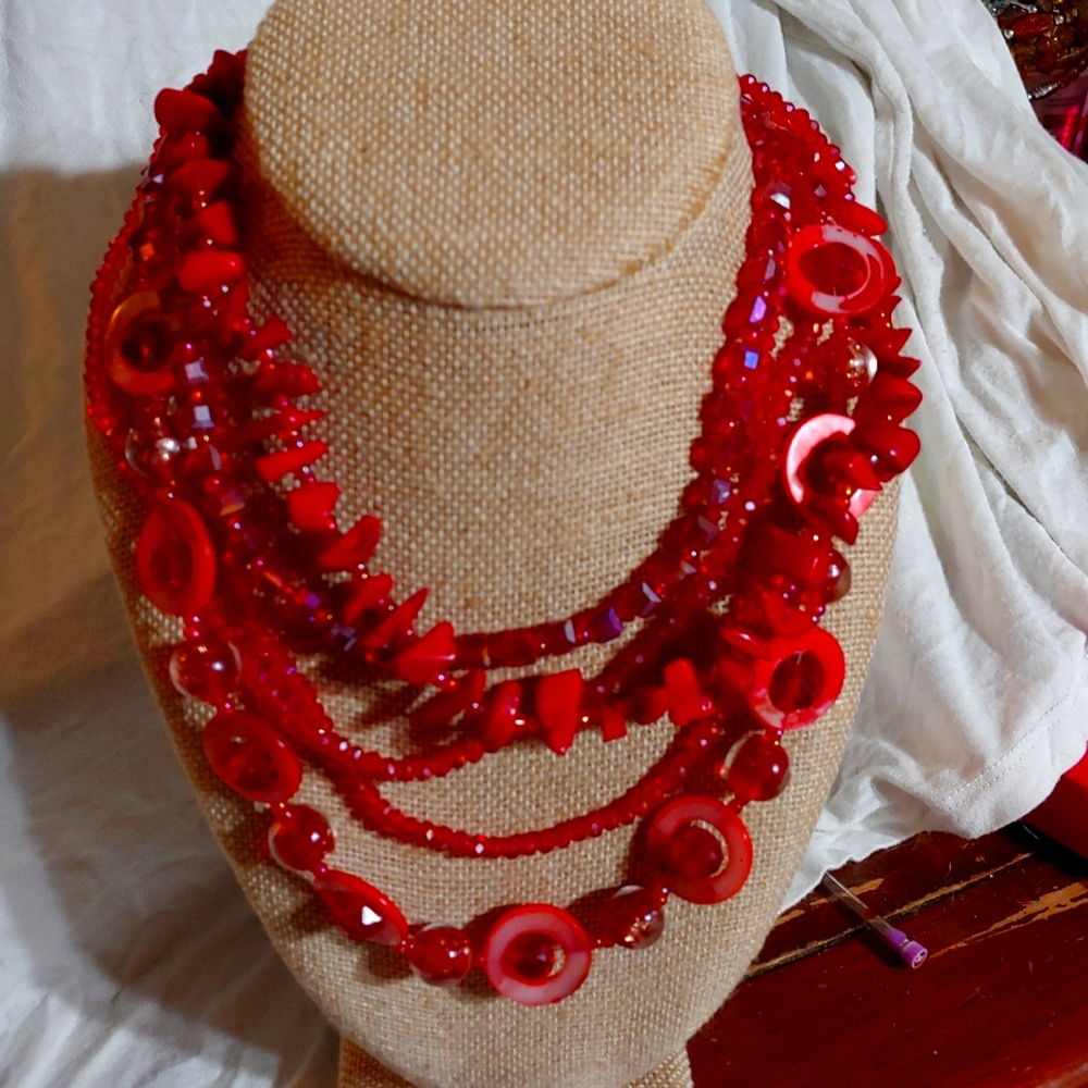 NIB Red Gemstone 30inch Necklace